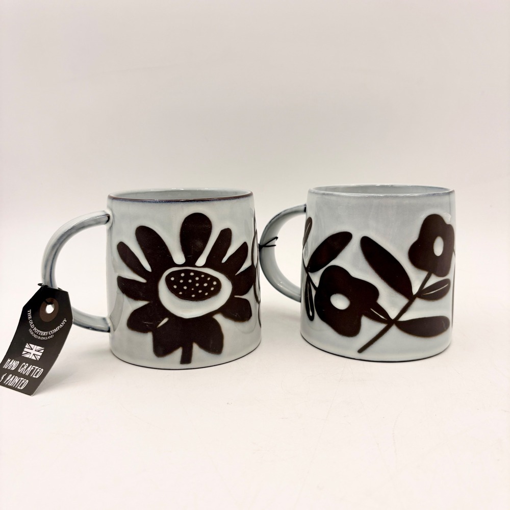 The Old Pottery Company Hand Crafted Painted Floral Mugs Set of 2 England Design